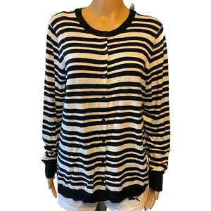 Lord & Taylor Women’s 1X Modal Cotton Cardigan Sweater Black White striped Soft